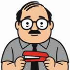 Milton holding his red stapler